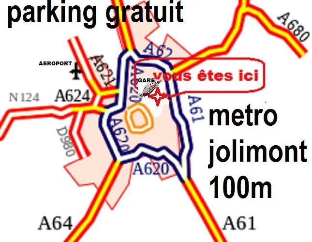 Lejlighed Pratique, Complet Sur, Metro Et Parking; Proche Du Centre, De La Gare, De La Rocade, D'un Supermarche. A Pied. Toulouse